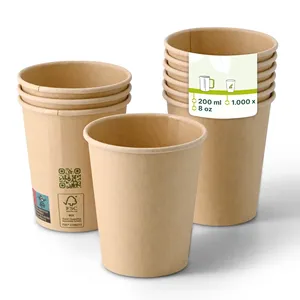 8 oz Capacity Single Wall Paper Cups 80mm Diameter Kraft Color Disposable Eco-Friendly Hot Drink Cups - 1000 pcs/carton - Product Image 1