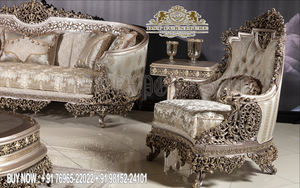 Muebles de madera de teca tallada en plata barroca para sala de estar, conjunto de sofá de forma ovalada de lujo, pulido, clásico y plateado - Product Image 3