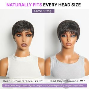 Perruque sans colle ultra confortable en cheveux vierges, douce comme de la peau, coupe courte avec frange, densité 150%, facile à mettre et à porter, adaptée aux personnes souffrant de perte de cheveux - Product Image 5