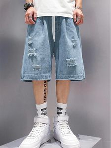 Short en jean baggy pour homme 100% coton Y2K Jorts Cargo déchiré taille élastique coupe ample Streetwear vintage pour le printemps et l'été - Product Image 2