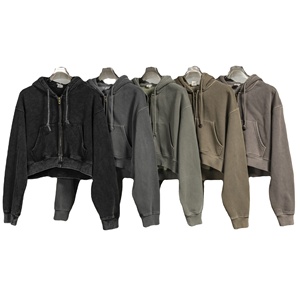 Vêtements de sport personnalisés à fermeture éclair surdimensionnée à la mode, sweat-shirt à capuche court à impression vierge pour femmes, sweats à capuche courts pour femmes, vente en gros - Product Image 1