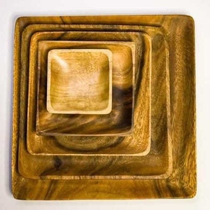 Plato de cena de madera rústico hecho a mano, plato ecológico de primera calidad en forma para uso doméstico y en restaurante almacenado - Product Image 1