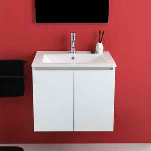Mueble de Baño Suspendido en Pared Koricini Italy de 60 cm con 2 Puertas Blancas, Lavabo Bali de 60x80 cm y Espejo - Product Image 3