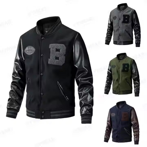Veste d'université pour hommes conçue sur mesure hiver automne style formel avec manches en cuir PU broderie Patch Logo prêt à expédier - Product Image 6