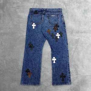 กางเกงยีนส์ผู้ชายทรงสลิมฟิต งานเพ้นท์มือ ดีไซน์ไฮสตรีท ผ้าฝ้ายทรงตรง ยีนส์เดนิมปานกลาง แต่งรอยขาด ขอบเอวยางยืด ไซส์พลัส - Product Image 2