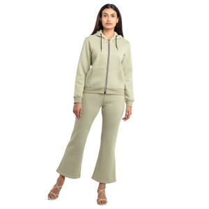 Ensemble de survêtement zippé pour femme, écologique, respirant, à séchage rapide, 100% coton molletonné, survêtement d'hiver, ensemble de sweat-shirt à capuche zippé - Product Image 1