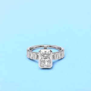 Anillo de compromiso de diamante de corte radiante de moissanita de 5,00 quilates, hecho en platino para ella, de quilates, de 2/1/2, hecho en platino - Product Image 2