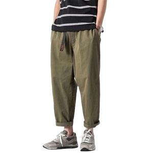 Pantalones Casuales de Verano 100% Algodón con Cinturón para Hombre, Pantalones Cargo Holgados hasta el Tobillo, Pantalones Deportivos de Pierna Ancha, Ropa Urbana Masculina - Product Image 1