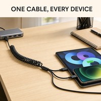 Kabel Pengisian Cepat 65W Spring Retractable 4-In-1 USB Type-C ke USB-A Coil Data Cord untuk Perjalanan