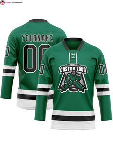 Maillot 100% polyester personnalisé avec col en dentelle de hockey vert et blanc Service OEM disponible - Product Image 3