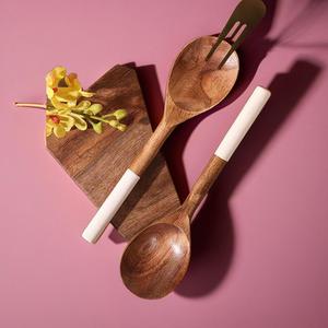 Cuillère et fourchette en bois marron de luxe rustique de bonne qualité Combo Pack de 2 ustensiles de service élégants pour vaisselle - Product Image 1