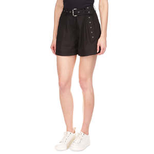 Shorts da donna Michael Kors a vita alta in popeline di cotone con cintura, neri, taglia XS, per Hot Yoga, con tessuto Oxford e logo decorativo - Product Image 1