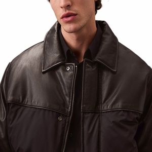 Chaqueta de cuero PU de talla grande para hombre con etiqueta privada OEM, decoración de invierno con botones, abrigo de motocicleta suelto transpirable lavado, lienzo teñido - Product Image 1