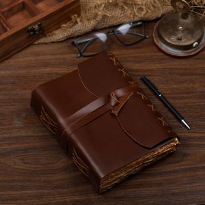 Diario de cuero Vintage hecho a mano, diario de viaje Retro, logotipo en relieve, papel de acuarela, cuaderno de bocetos de tapa dura, costura de sillín de llave - Product Image 6