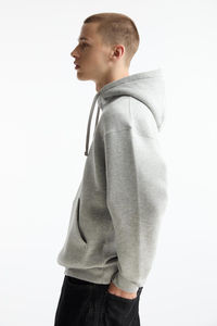 Oversized Heavyweight 600GSM Pullover <b>Sweatshirt</b> Heather <b>Grey</b> Kangaroo Pocket Hoodies <b>Men</b> Embossed Drop Shoulder 100% Cotton - Product Image 2