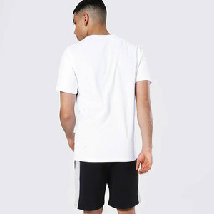 Ensemble t-shirt à col rond rayé blanc pour homme avec short noir, vêtements décontractés d'été, 100% coton tricoté respirant, coupe classique - Product Image 6