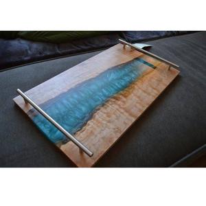 Bandeja redonda de madera de resina epoxi azul real, producto hecho a mano, artículo decorativo - Product Image 2