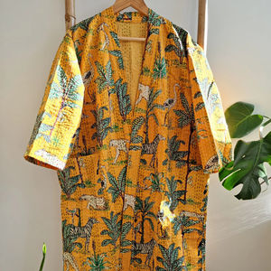 Veste Kimono Kantha de style européen fait à la main, imprimé floral, festif, naturel, taille libre 6XL pour anniversaire de mariage - Product Image 1