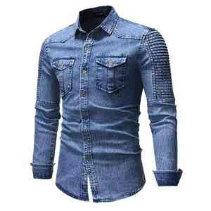 Chemises en jean décontractées à carreaux de haute qualité pour hommes, en tissu coton élasthanne, manches longues, toutes tailles, vente en gros pour chemises en jean pour hommes - Product Image 2