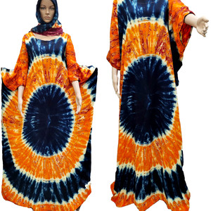 African Hand Tie Dye <b>Kaftan</b> with Rayon Lose Rope Free Fall Fabric with Scarf Elegant Fast Colors - Product Image 2