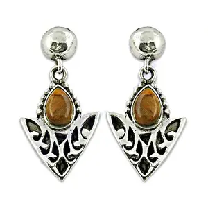 Boucles d'oreilles en argent 925 pour femmes, œil de tigre, plaqué or vintage, pendentif à goutte, perle d'eau douce, bijoux - Product Image 2