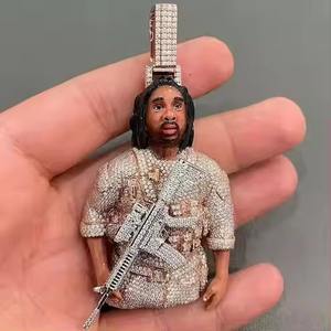 Guerrero feroz retrato cara trabajo Iced Out mano incrustaciones Moissanite colgante fábrica inicial colgante Iced Out joyería - Product Image 1