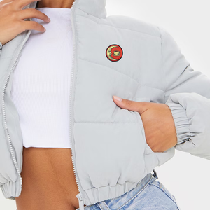 Winter Warm Workout Casual High Quality Bubble Plush Polyester <b>Wadding</b> Puffer Jacket with Sheep Skin and Embroidery Women's - Product Image 3