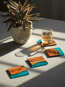 Posavasos de resina de madera cuadrados recién llegados, diseño único, posavasos de madera de arce de 4 piezas y posavasos grabados, posavasos promocionales - Product Image 5