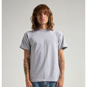 T-shirt basique en coton épais pour hommes, manches courtes, col rond, haut uni, taille normale, grande et grande - Product Image 2