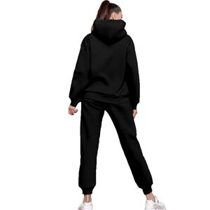 Automne hiver femmes survêtement personnalisé épais polaire pull à capuche sweat pantalon de survêtement ensemble noir deux pièces vêtements respirant - Product Image 2