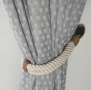 White Cotton Rope Curtain Tieback with Jute Accent Soft Natural <b>Window</b> Decor Custom Length Tie Back for <b>Light</b> & Dark Curtains - Product Image 1