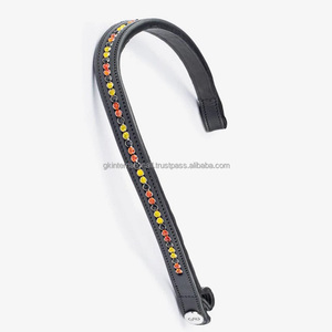 Banda de ceja de caballo de cuero acolchado con forma de onda de calidad superior decorada con cristales multicolores diamantes de imitación cadena de metal banda de ceja - Product Image 3