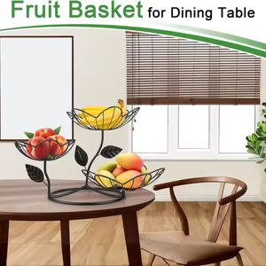 Elegante soporte de cesta de frutas de hierro con recubrimiento de polvo negro de 3 niveles con diseño de hojas para cocina, bolsa térmica para alimentos, almacenamiento de zapatos - Product Image 6