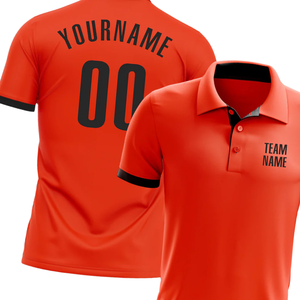 Camiseta Polo Sublimada Naranja Personalizada con Detalles Negros, con Nombre de Equipo y Número de Jugador, Elegante y Cómoda - Product Image 2
