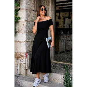 Robe longue en viscose élastiquée à épaules dénudées pour femme, 34668 - Noir - Product Image 1