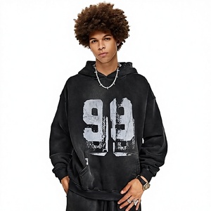 Sweat à capuche unisexe pour homme, imprimé graffiti numéro 99, style streetwear Y2K, coupe oversize, avec poche - Product Image 1
