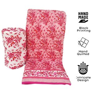 Luxueux doux lumière Jaipuri bloc imprimé coton couette ensemble fabriqué à la main King Size motif floral réversible Kantha cousu - Product Image 2