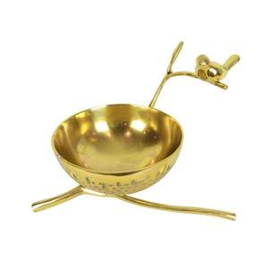 Gold Polished Metal Round Bowls With Branches Stand Set of 2 Different Sizes Metal Tabletop Centerpiece Mixing Bowls <b>Supplies</b> - Product Image 2