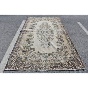Classic Beige <b>Brown</b> 5.4 X 9.4ft <b>Wool</b> Rug Turkish Patchwork Design for Entryway Living Room or Bedroom Latex Backing - Product Image 1