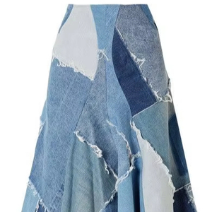 Jupes longues en denim à taille naturelle et volants pour femmes, style décontracté à festival, super tendance, tissu respirant de haute qualité, maxi - Product Image 1
