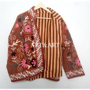 Veste matelassée en coton indien brodée pour femmes, automne/hiver, écologique, respirante, manches longues, longueur régulière, Cotrise - Product Image 6