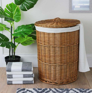 Panier à linge rustique en bambou artisanal et durable, couleur naturelle, pour l'organisation des vêtements et le rangement dans le salon/la penderie - Product Image 2