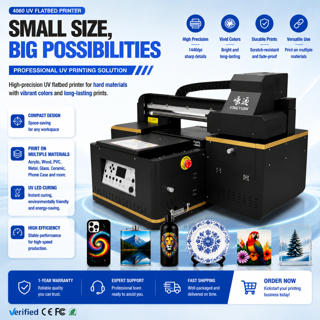 UV LED A2 Flatbed Printer 4060 UV Printing Machine Direct Print Equipment for Acrylic Glass Metal Wood Customized Products