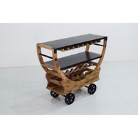 Meubles de bar à domicile de style industriel vintage en bois de manguier avec roues en fonte mobiles, pour vin et whisky