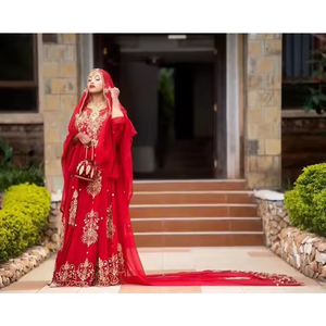 Elegante transpirable de lujo Slim Fit somalí Dirac vestido de bodas africanas que fluye algodón seda poliéster novias vestido bordado de encaje - Product Image 3