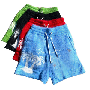 Pantalones cortos de mohair de alta calidad con logotipo personalizado OEM, prendas de punto de gran tamaño Unisex por debajo de la rodilla, pantalones cortos de mohair para correr de punto con serigrafía difusa - Product Image 1
