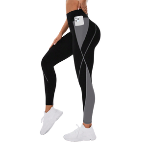 Leggings de yoga taille haute pour femmes, color block, avec poche pour téléphone, en tricot doux et extensible, pour la gym, la course et les activités sportives - Product Image 6