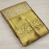 Sari Pishwas sur mesure pour femmes en viscose/polyester doré avec tissage Zari exquis. Texture légère de qualité supérieure pour mariage