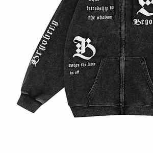 Sudadera con Capucha Gótica con Cierre para Mujer 2025, Estilo Urbano Vintage Lavado con Estampado de Letras y Logotipo Bordado para Entusiastas del Estilo Urbano - Product Image 5