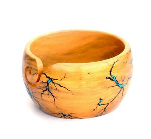 Bol en fil de bois avec incrustation de résine bleue Lichtenberg en bois fabriqué à la main nouveau Design accessoires au Crochet à tricoter stockage de fil Unique - Product Image 3